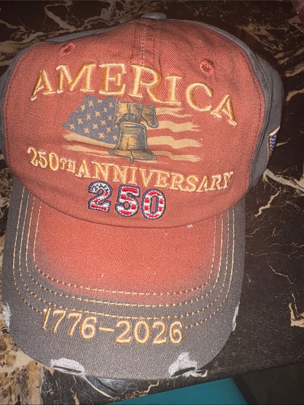 America 250th Anniversary Distressed Baseball Cap - Red/Gray